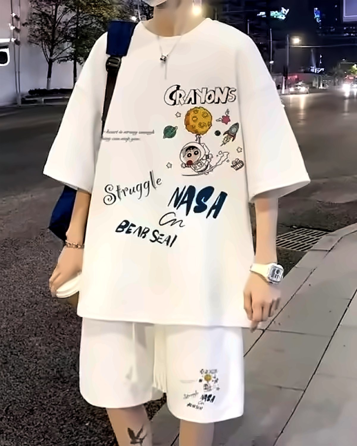 Ensemble t-shirt et short blanc imprimé
