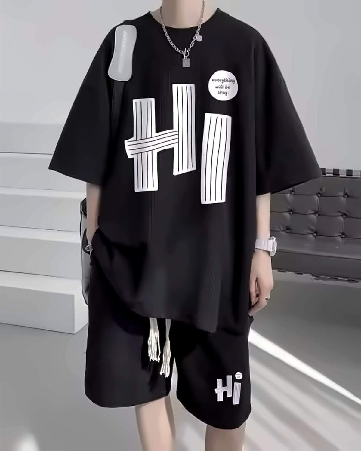 Ensemble t-shirt et short « Hi » noir
